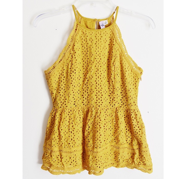 Francesca's Collections Tops - Francesca’s Bella Eyelet Peplum Tank Top Marigold